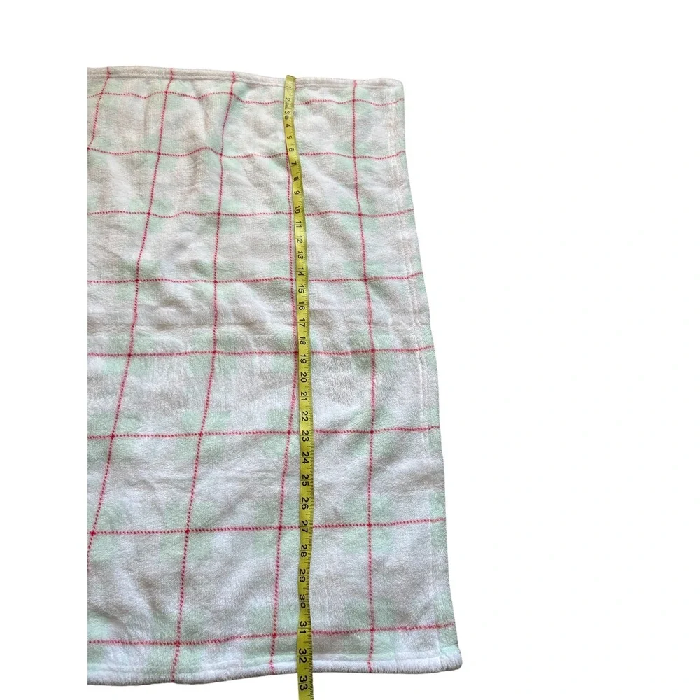 Baby Blanket White Mint‎ Green Red Checkered 29.5x32.5 Soft Polyester